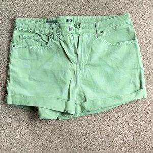 Green checkered jean material shorts